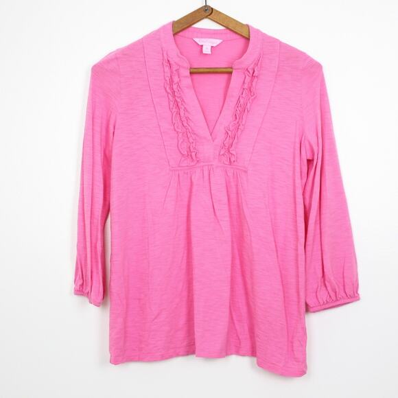Lilly Pulitzer Shirt Women's Size XS Pink Pima 3/4 Sleeve Tee - Picture 1 of 4